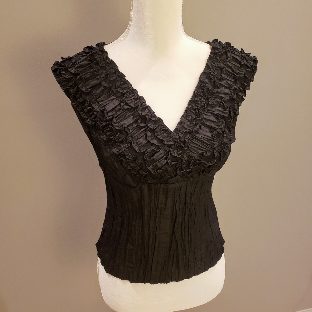 Beautiful Vintage Black Ruffle V-neck Top